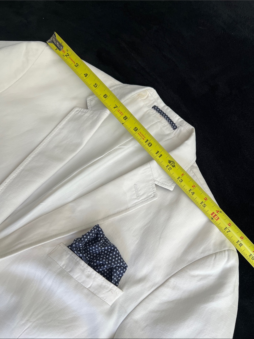 SAND, White Cotton & Linen Blazer with Navy Polka Dot Trim - Picture 9 of 14